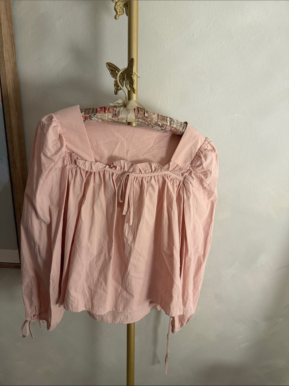 Light Pink Square-Neck Peasant Blouse
